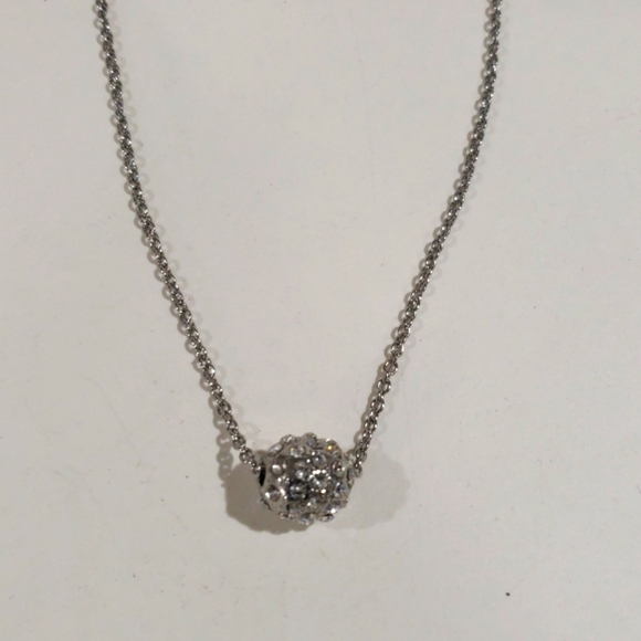 EXPRESS Silver Tone Pavé Crystal Rhinestone Ball Charm Necklace, Stylish Jewelry - Picture 4 of 9